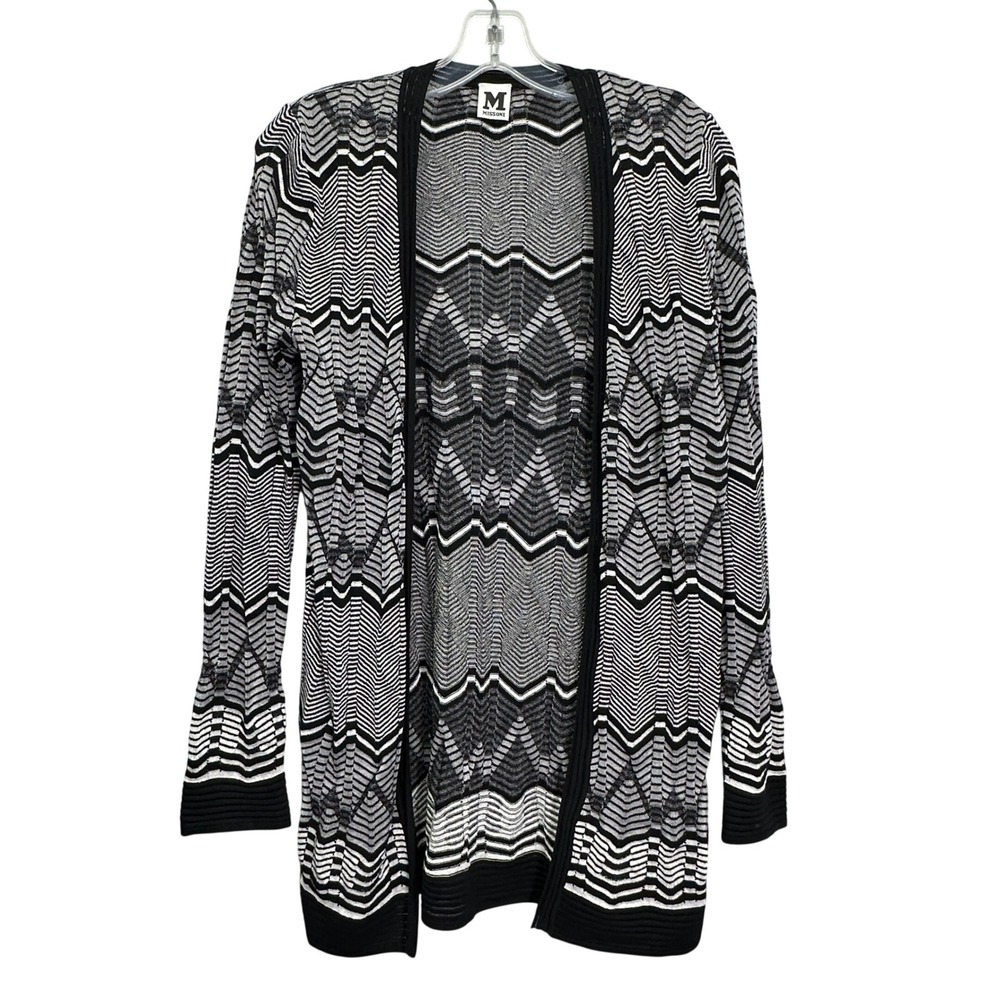 Missoni Made in Italy Black White Zig Zag Cardigan Size S M Open Front Geometric